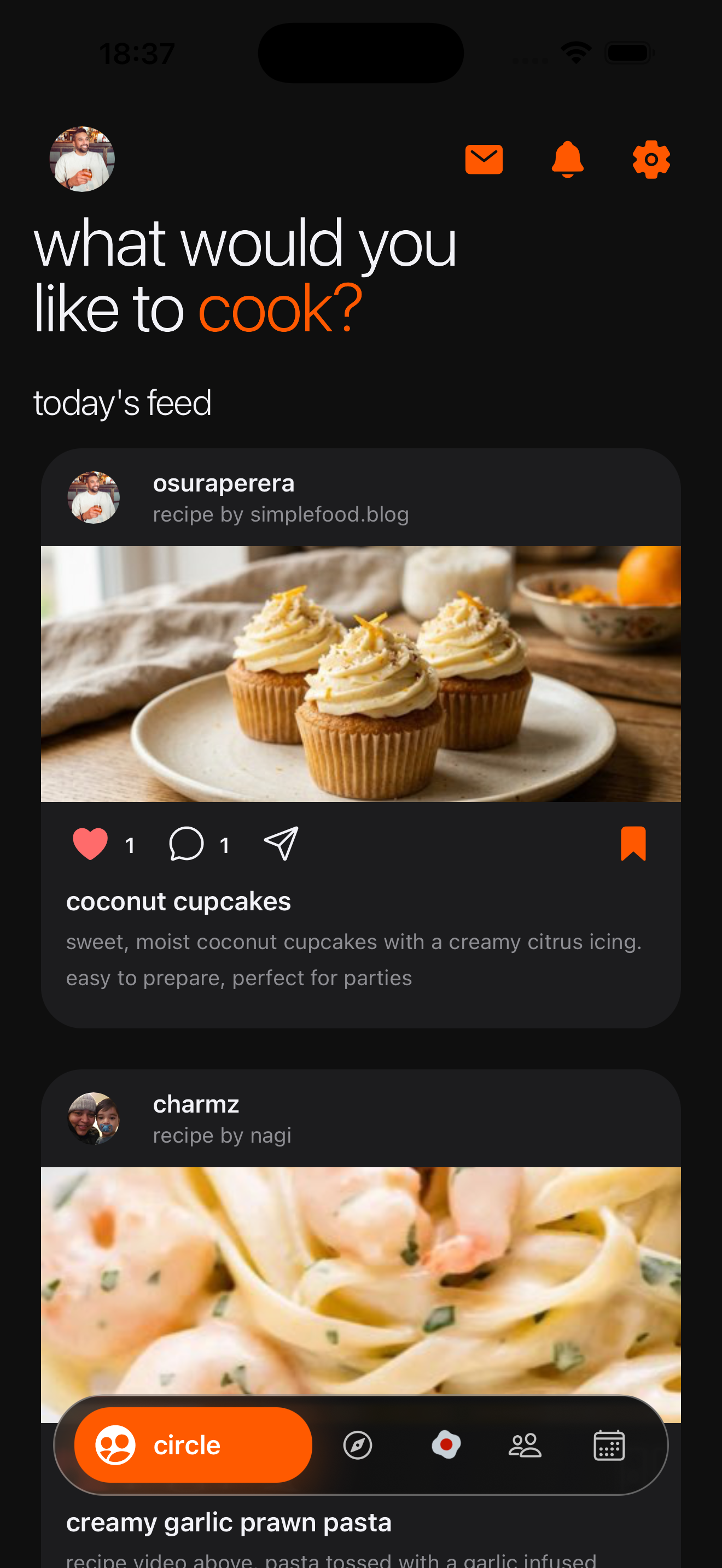 Nook recipe feed screen
