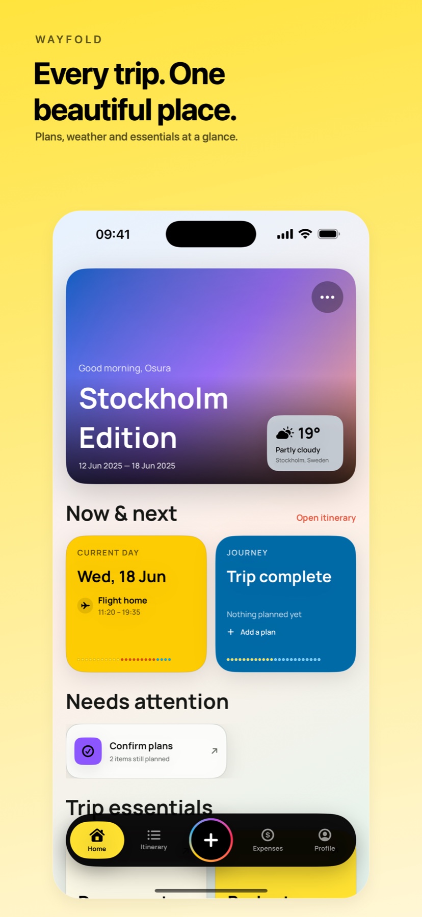 Wayfold trip at a glance screen
