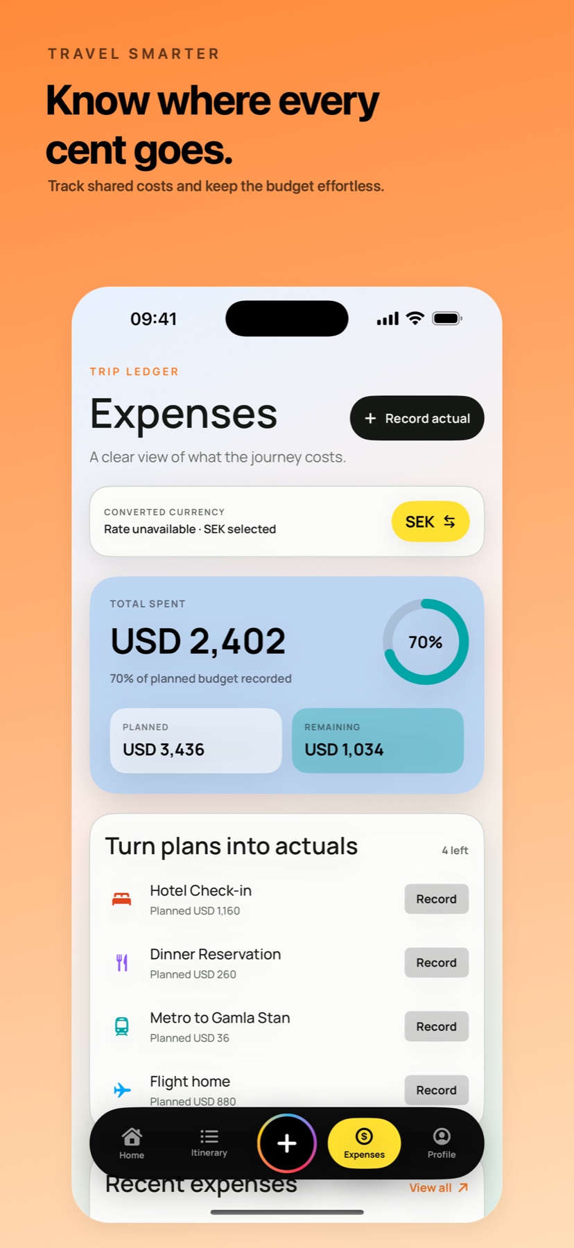 Wayfold shared costs made clear screen