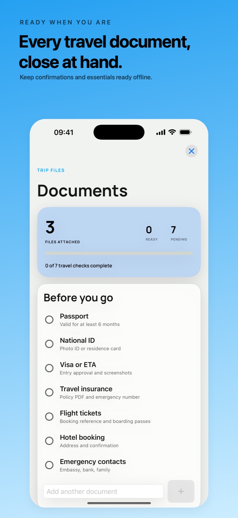 Wayfold documents ready offline screen
